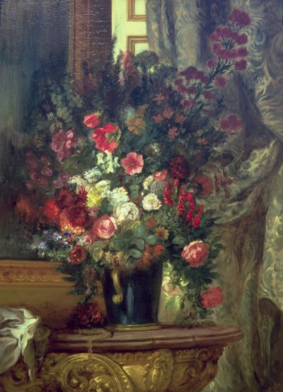 Vase of Flowers on a Console by Ferdinand Victor Eugene Delacroix